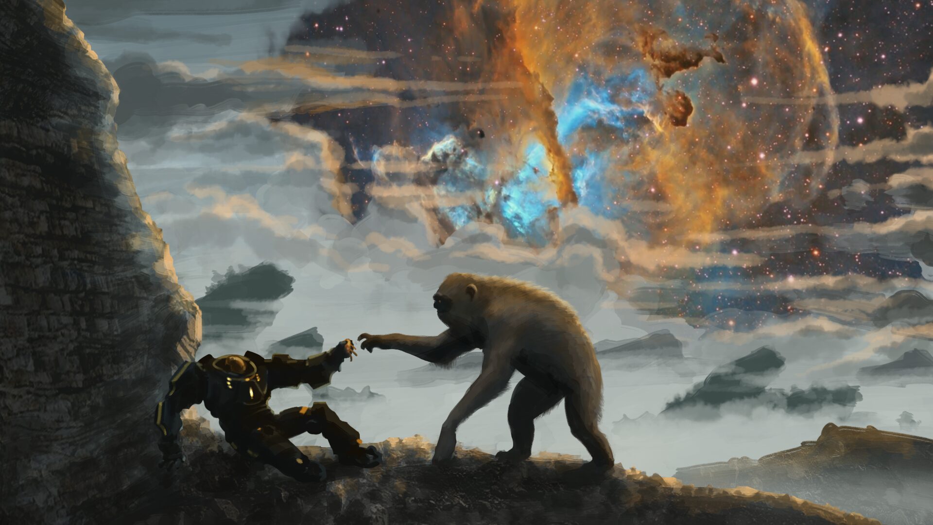 Concept painting, reaching for the fallen