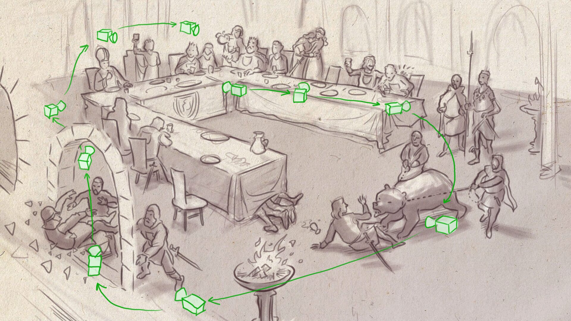 Storyboard, royal banquet overview