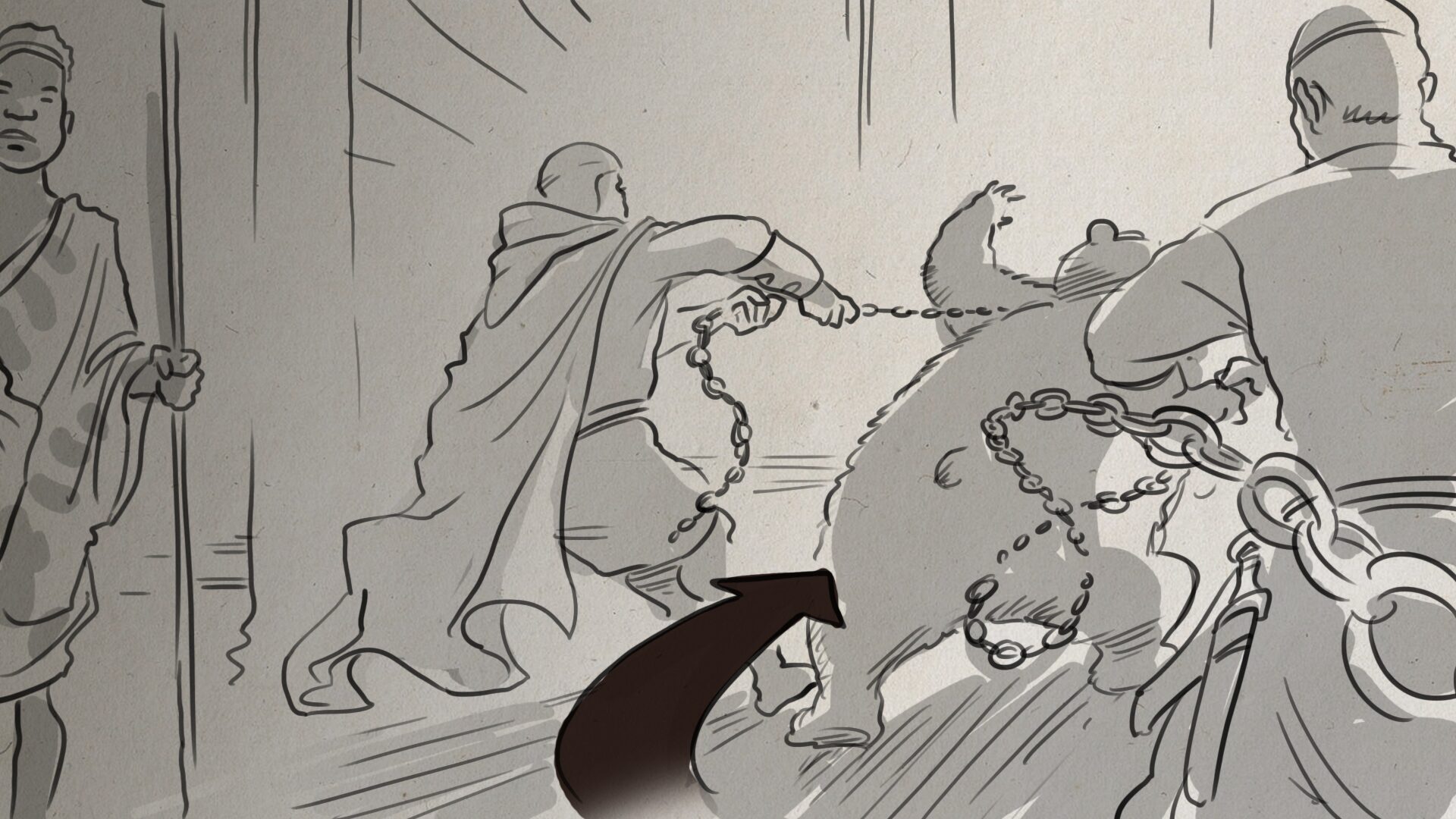 Storyboard frame, the chained bear